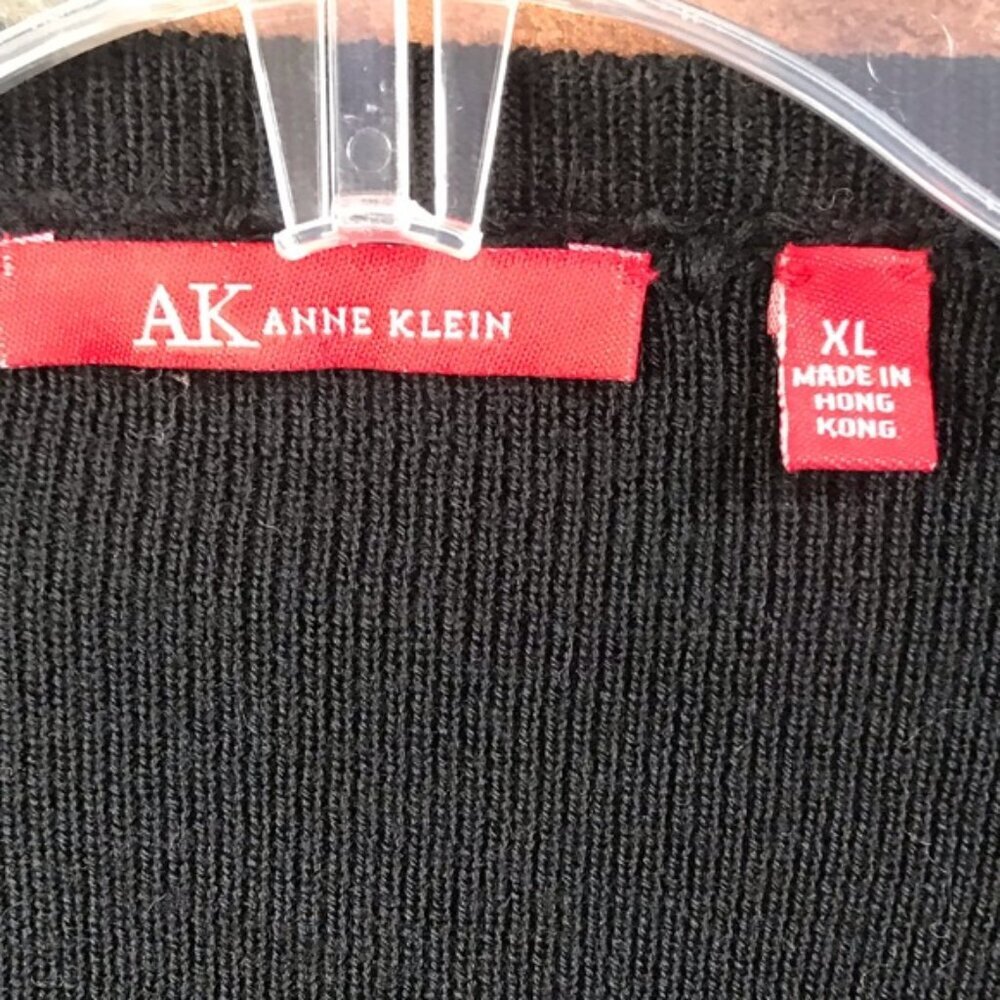 Anne Klein Vintage Y2K Wool Leather Cardigan Sweater Jacket Top Soft Black XL - Picture 6 of 16